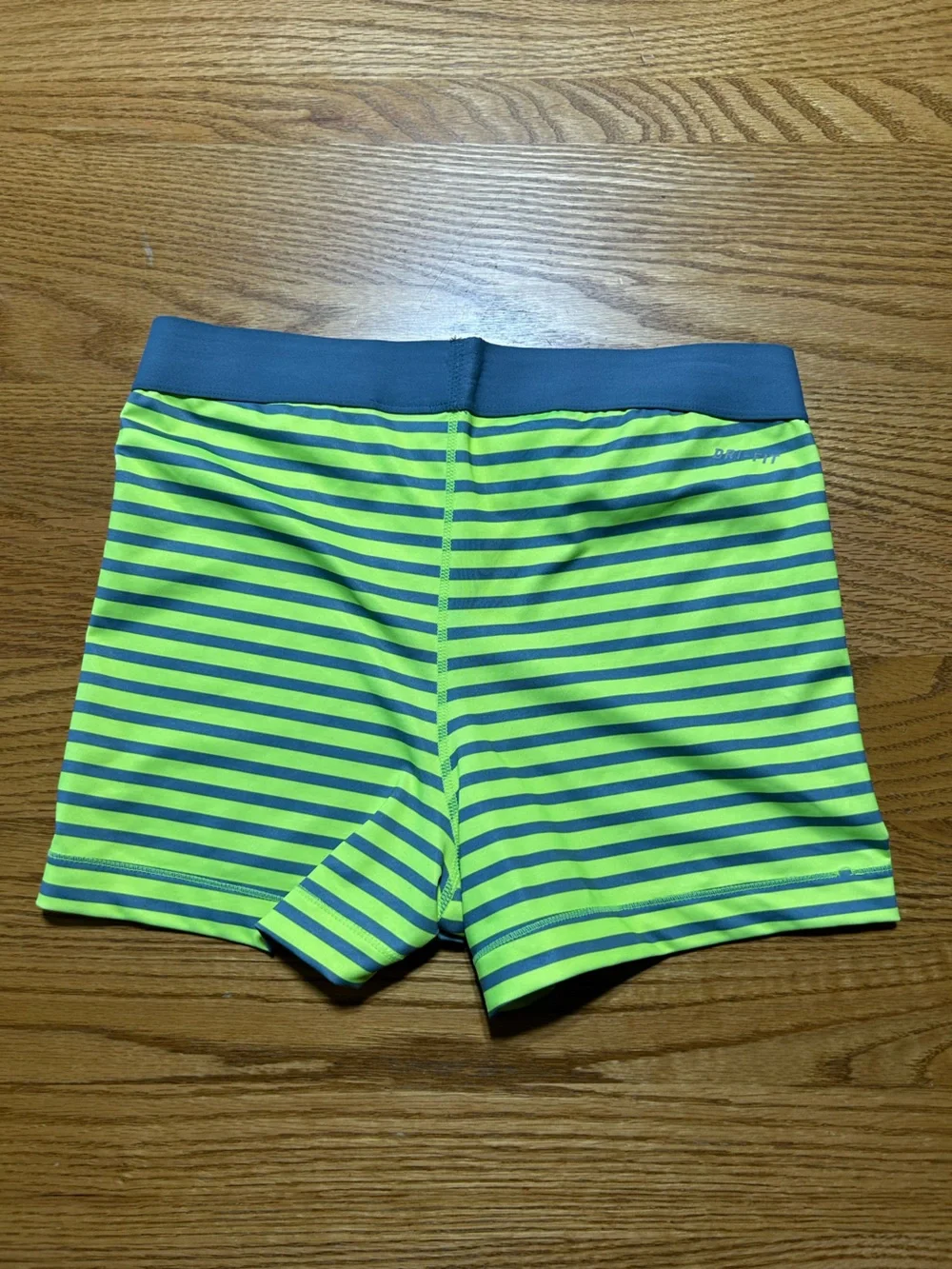 Women’s Nike Pro Shorts Grey and Neon Yellow Striped Size Large